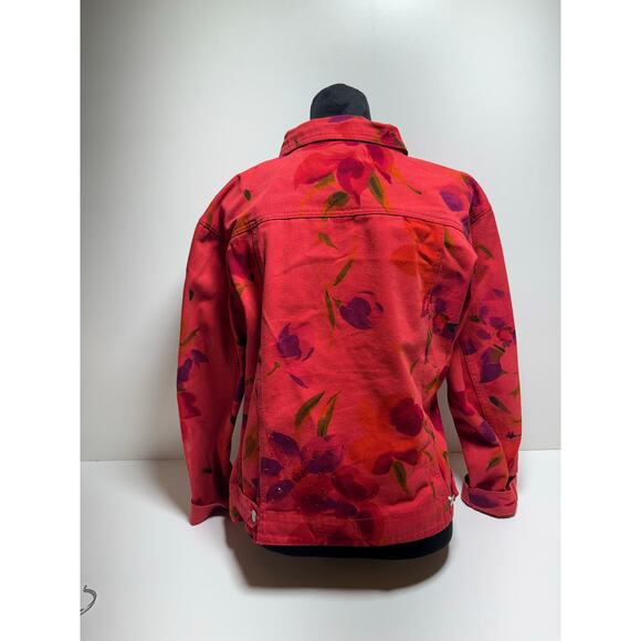 Chico’s Design Women’s Denim Blazer Jacket Sz 2 (8-10) Medium Red Spring Button - Picture 3 of 8
